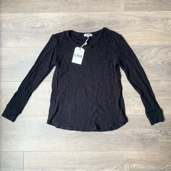 Revolve LNA Waffle Long Sleeve Desert Crew Top T-shirt Cut out Black Size XS - Picture 4 of 14